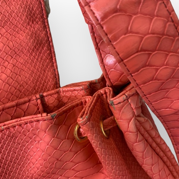 SuperTrash large salmon coloured crocodile satchel with gold hardware & Pom poms - Picture 4 of 10